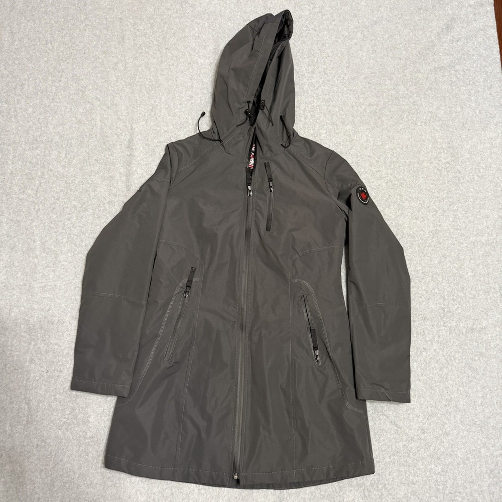 🌧️ HFX Performance Rain Coat Womens Small Gray Softshell Hooded Trench  Jacket